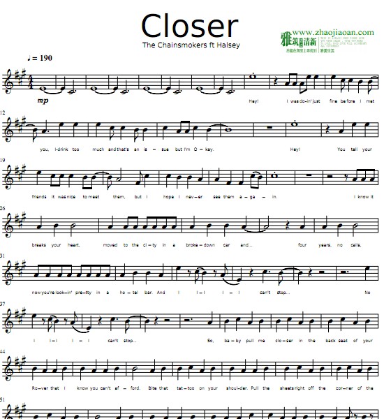 The Chainsmokers — Closer小提琴谱