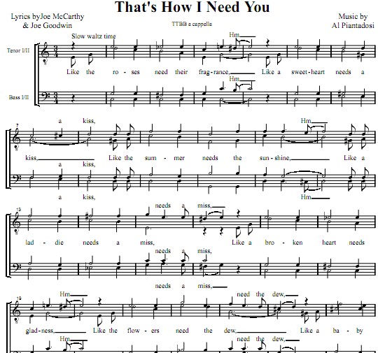 男生无伴奏合唱谱 That's How I Need You