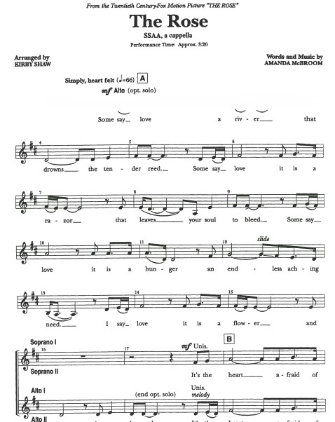 the rose 无伴奏合唱谱 SSAA