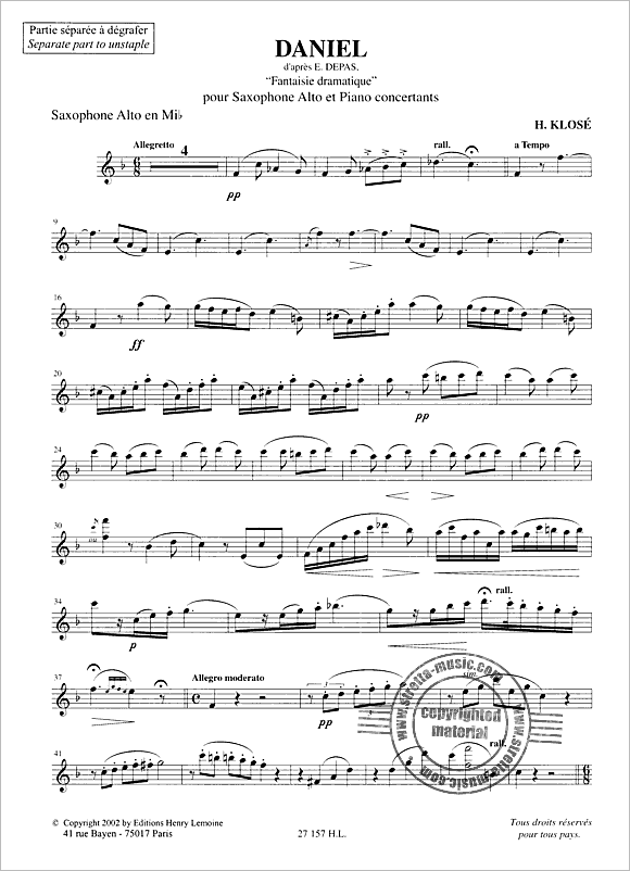 Hyacinthe Klose: Daniel (Fantaisie dramatique d'apres E. Depas)˹ ٰ