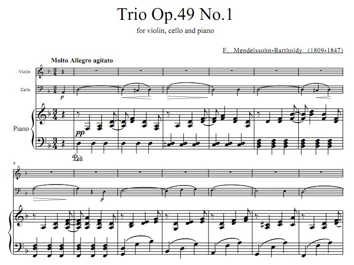 门德尔松 d小调第一钢琴三重奏 Op.49 总谱+分谱 原版乐谱