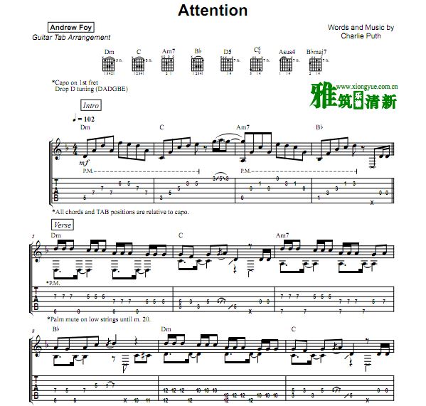Andrew Foy版 Charlie Puth - Attention指弹吉他谱