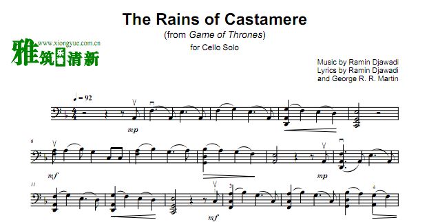 GnuS Cello - The Rains of Castamere大提琴谱 卡斯特梅的雨季大提琴谱