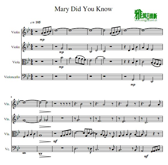 Mary Did You Know弦乐四重奏谱
