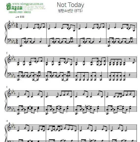 少年防爆团BTS NOT TODAY钢琴谱