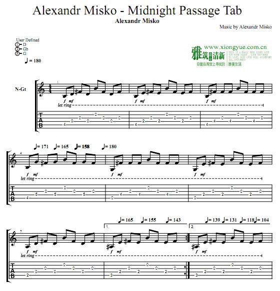 Alexandr Misko版 Midnight Passage Tab指弹吉他谱