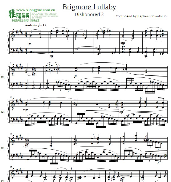 羞辱2(Dishonored 2) Brigmore Lullaby钢琴谱