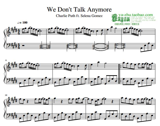 Charlie Puth - We Don't Talk Anymore钢琴谱