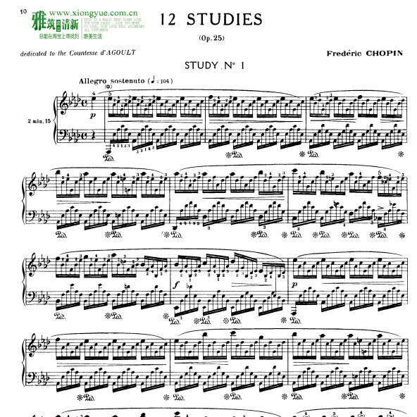 肖邦练习曲op25 no1钢琴谱 带指法