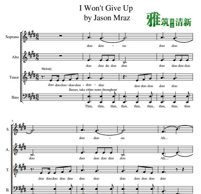 I Won't Give Up ϳ SATBϳ