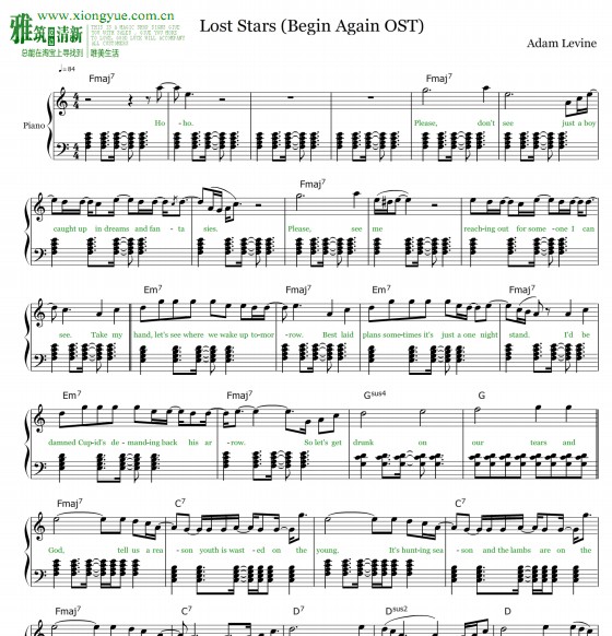 Adam Levine - Lost Stars钢琴谱