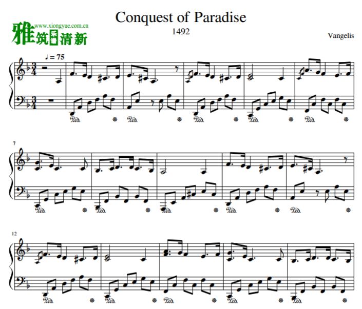 Vangelis 1492 CONQUEST OF PARADISE钢琴谱