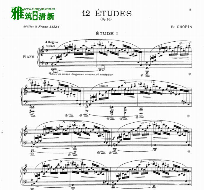 柯尔托版肖邦钢琴练习曲12首 OP.10全套原版乐谱集