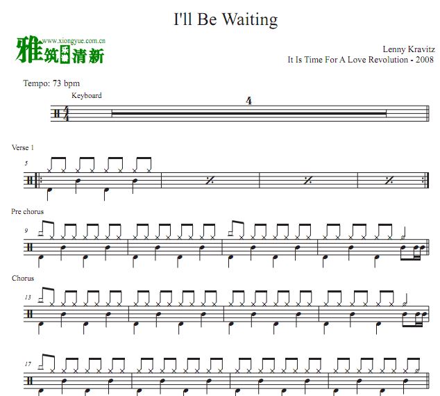 Lenny Lravitz - I'll be waiting 架子鼓谱