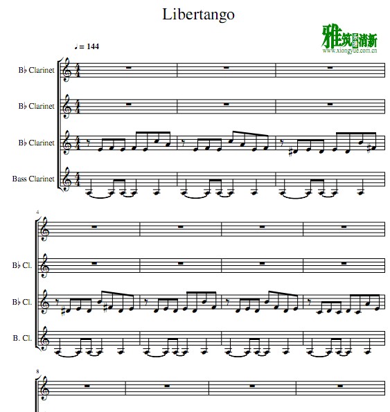 自由探戈Libertango单簧管四重奏谱