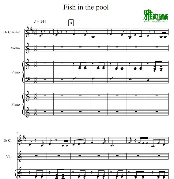 Fish in the pool单簧管小提琴钢琴重奏谱