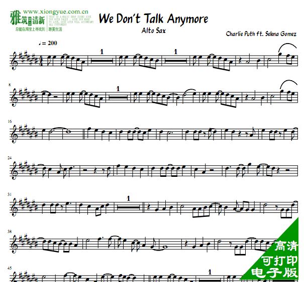 We Don't Talk Anymore ˹ Alto Sax
