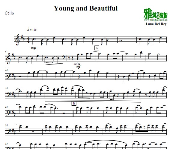 Young and Beautiful 大提琴谱