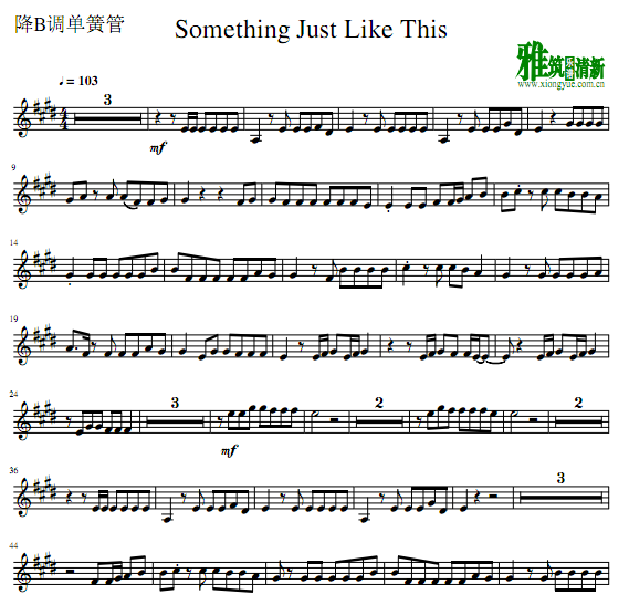 Something Just Like This 单簧管谱