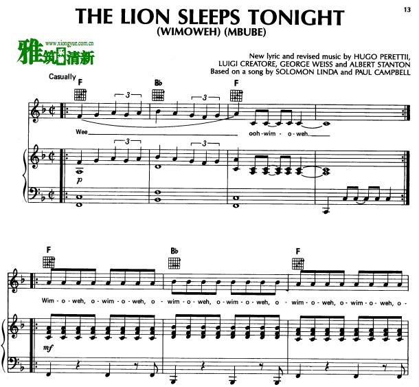 The Lion Sleeps Tonight(wimoweh)ָٰ