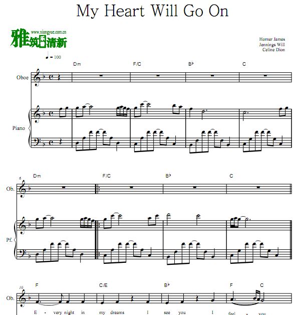  我心永恒 My Heart Will Go On双簧管钢琴二重奏谱