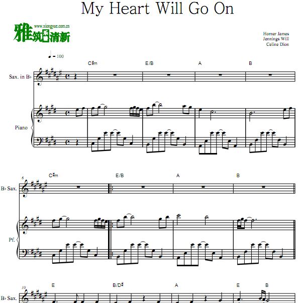 My Heart Will Go On 我心永恒次中音萨克斯钢琴伴奏谱