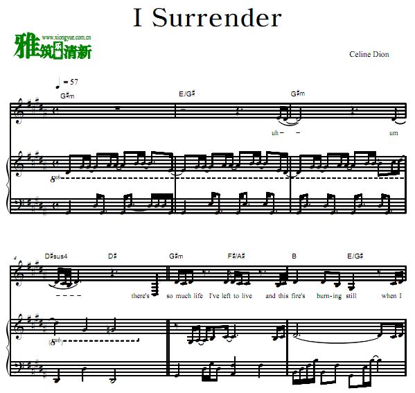 Celin Dion - I Surrender 弹唱伴奏钢琴谱 歌谱