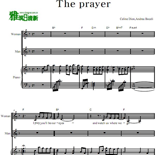 Celine Dion, Andrea Bocelli - The prayer 弹唱伴奏钢琴谱 歌谱