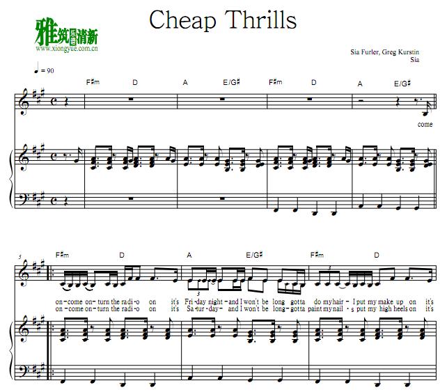 Sia - Cheap Thrills钢琴伴奏谱