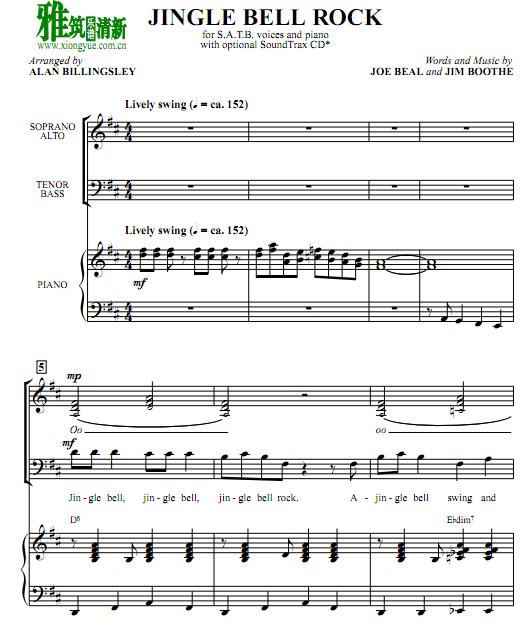 jingle bell rock 四声部satb合唱钢琴伴奏谱
