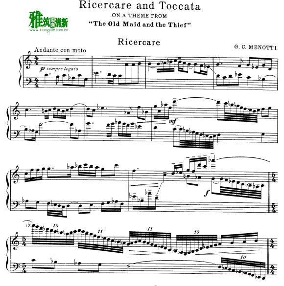 Menotti - Ricercare and Toccata钢琴谱