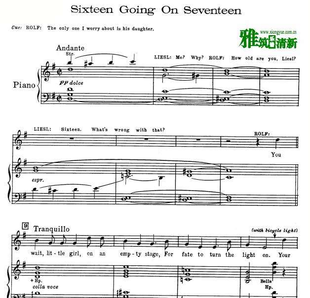 音乐之声 Sixteen Going On Seventeen即将十七岁声乐谱钢琴伴奏谱 
