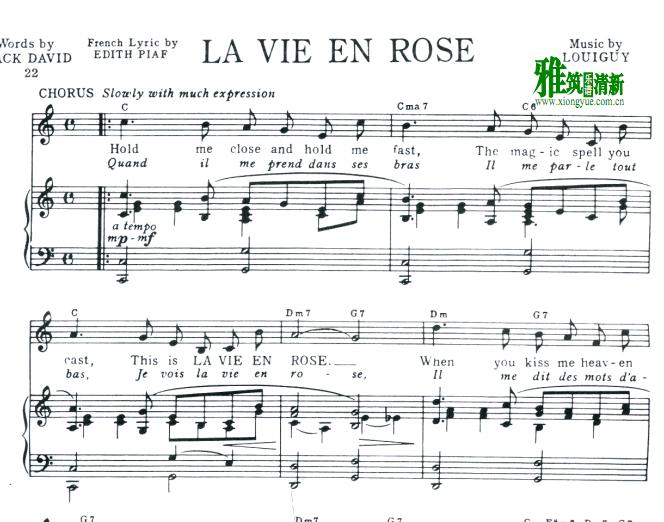 英文法文版玫瑰人生声乐谱