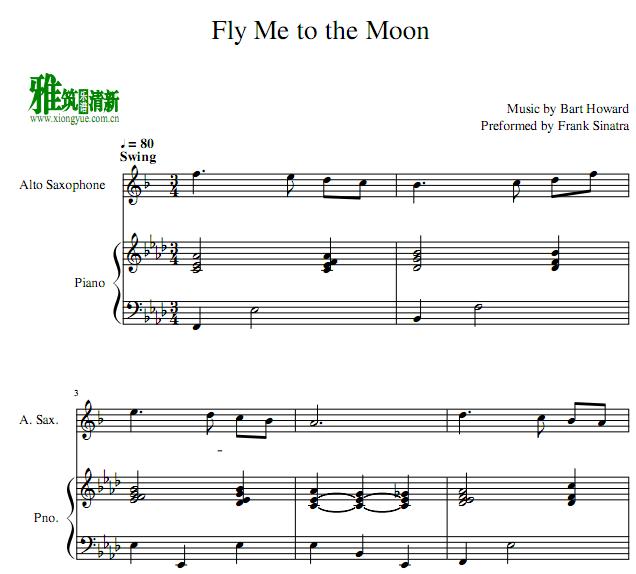 Fly Me to the Moon 中音萨克斯钢琴伴奏谱