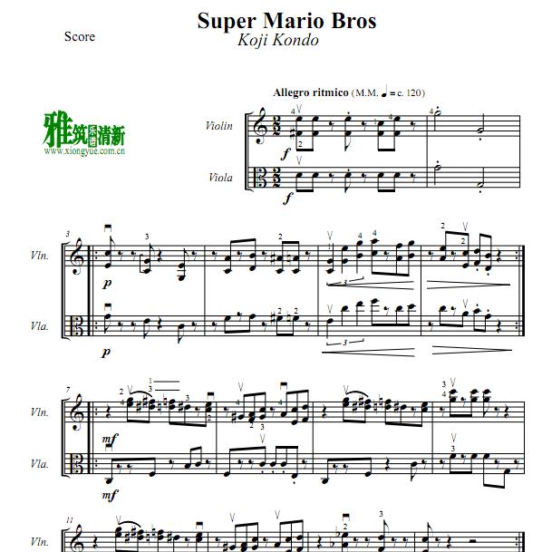 Super Mario Bros超级玛丽小提琴中提琴二重奏谱