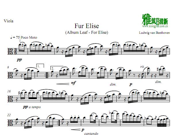 fur elise 致爱丽丝中提琴谱
