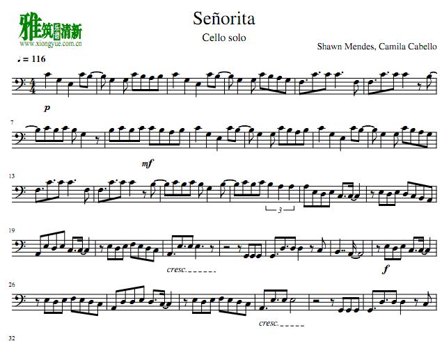 Senorita大提琴谱