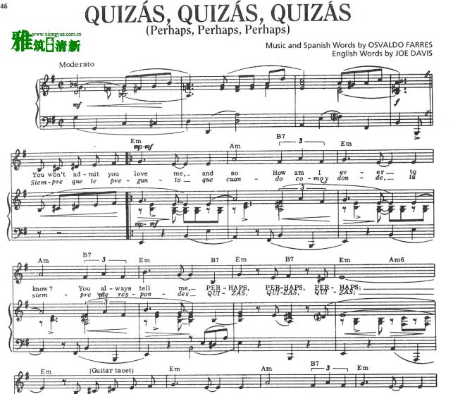 Quizas Quizas Quizas 钢琴伴奏谱