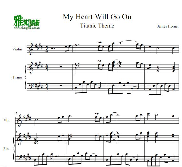 我心永恒My Heart Will Go On小提琴钢琴伴奏谱