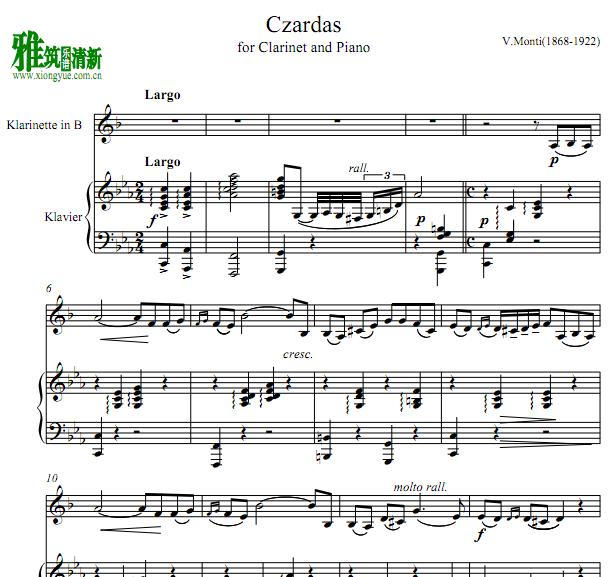 Czardas查尔达什单簧管钢琴伴奏谱