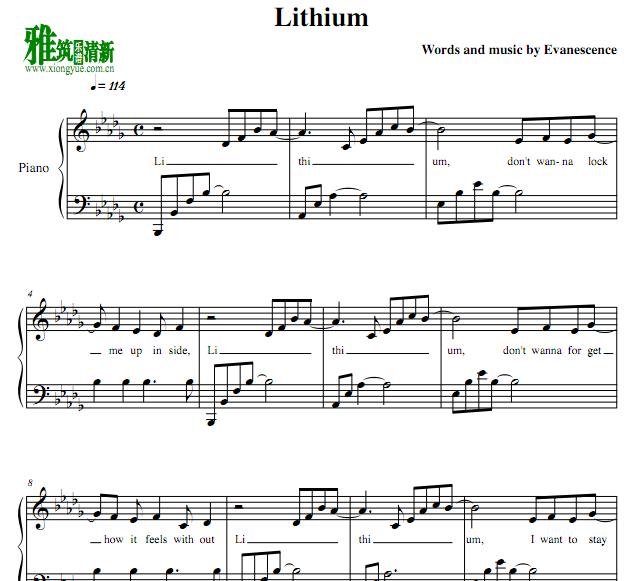 Evanescence - Lithium钢琴谱
