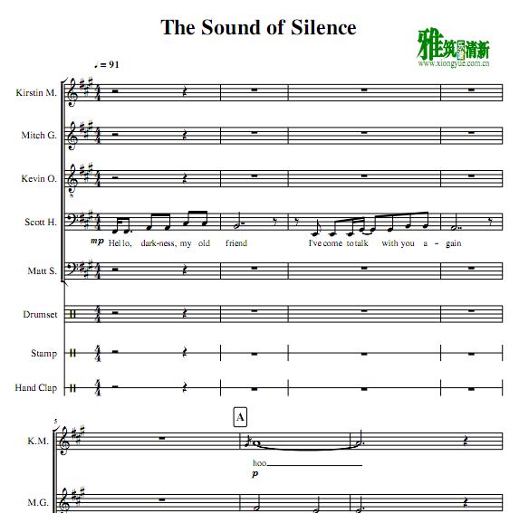 Pentatonix - The Sound of Silence 合唱谱