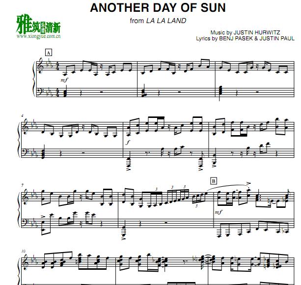Jacob Koller版Another Day of Sun钢琴谱