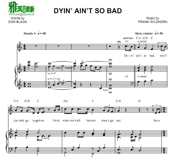雌雄大盗 Bonnie and Clyde - Dyin' Ain't So Bad钢琴伴奏谱