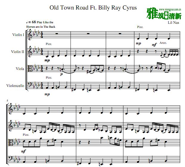 老城小路 Old Town Road 弦乐四重奏谱