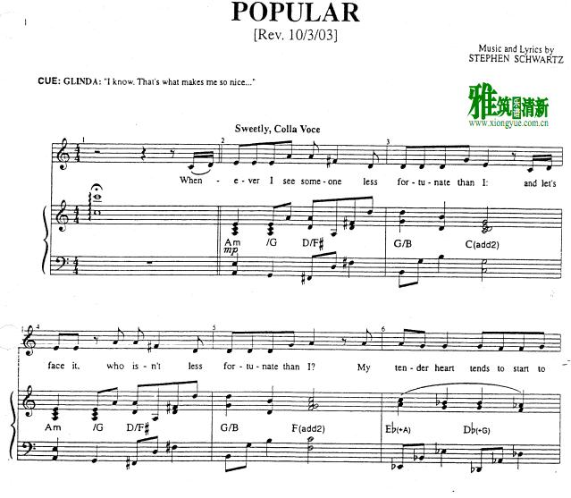 女巫前传Wicked Popular钢琴伴奏谱 正谱