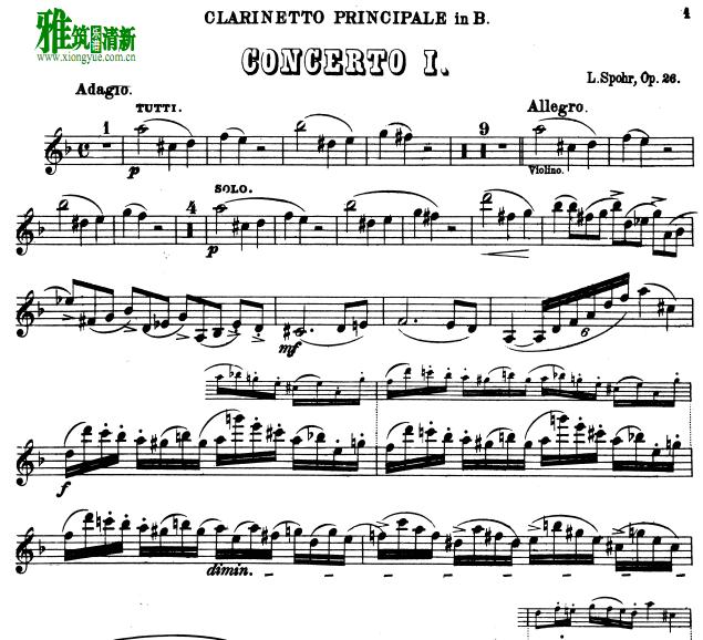 斯波尔c小调单簧管协奏曲Op.26 单簧管谱