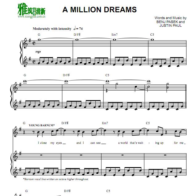 马戏之王 A Million Dreams钢琴伴奏谱