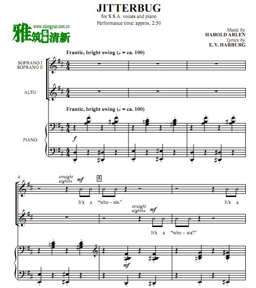 Jitterbug 吉特巴女声三声部合唱钢琴伴奏谱 SSA