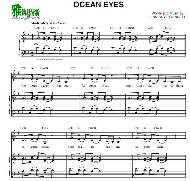 Billie Eilish - Ocean Eyes钢琴伴奏谱